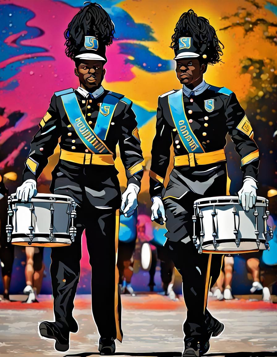 Superb Black Drum Majors in Vibrant Graffiti Art