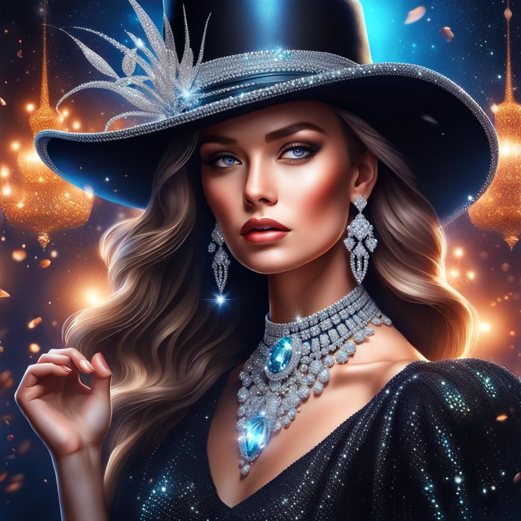 Feminine Fantasy Icon in Dark, Sparkling Style