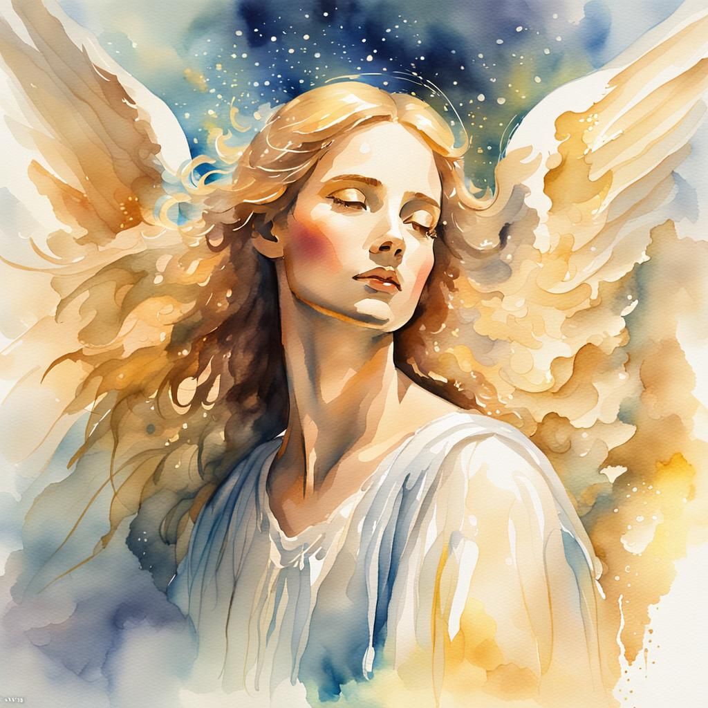 Ethereal Watercolor Portrait of Heavenly Archangel Gabriel