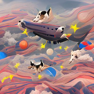 Flying Dogs in Surreal Cosmic Landscape