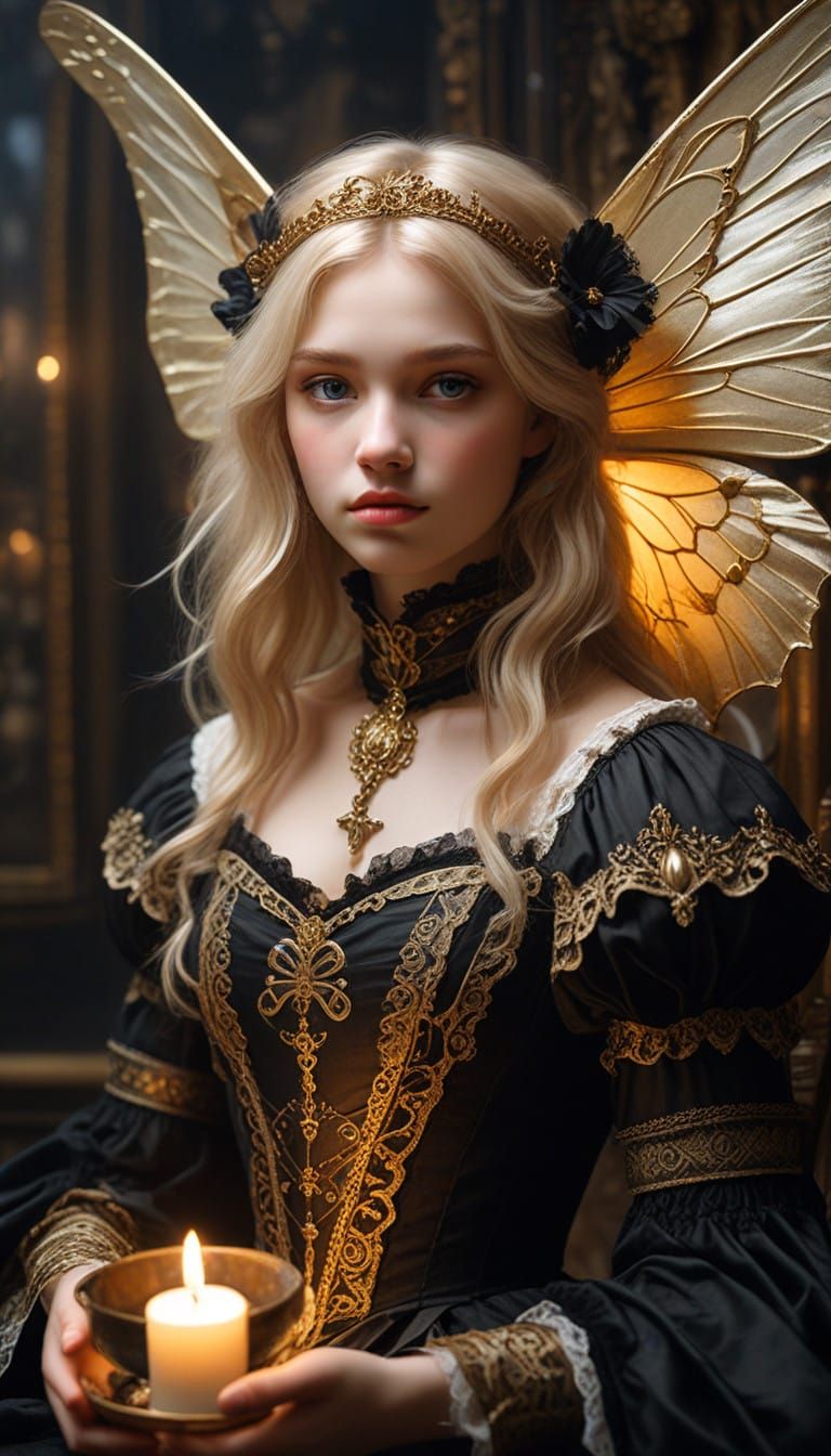 Steampunk Angel in Candlelit Victorian Room