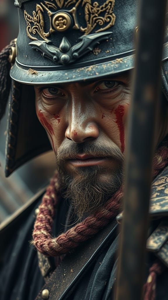 Weary Samurai Confronts the Enemy in Darkness