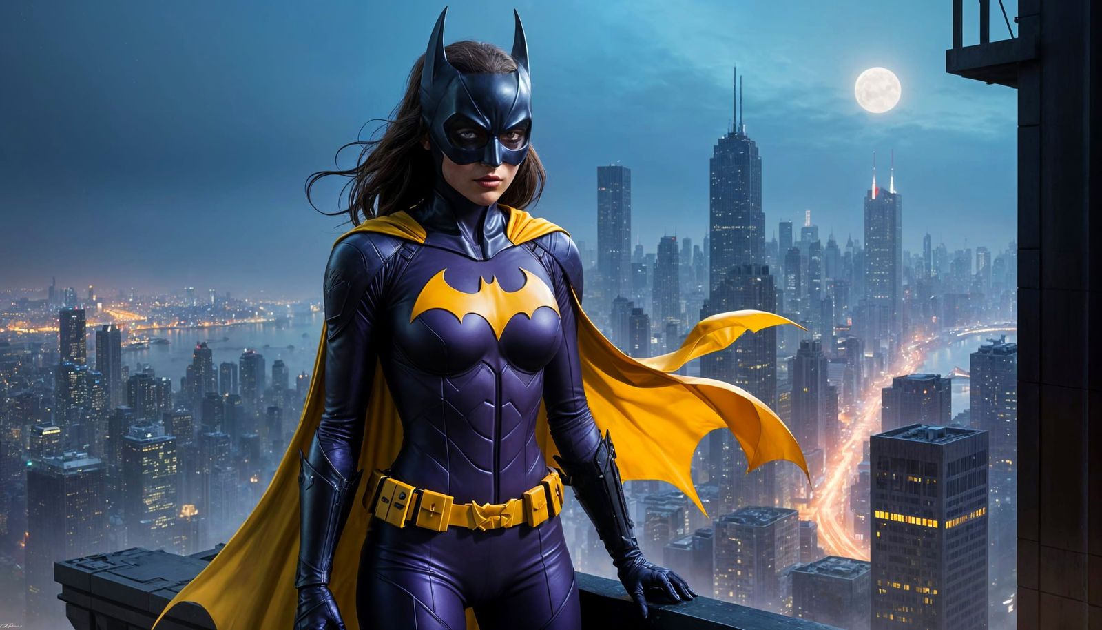 Epic Batgirl Watches Over Gotham City at Night