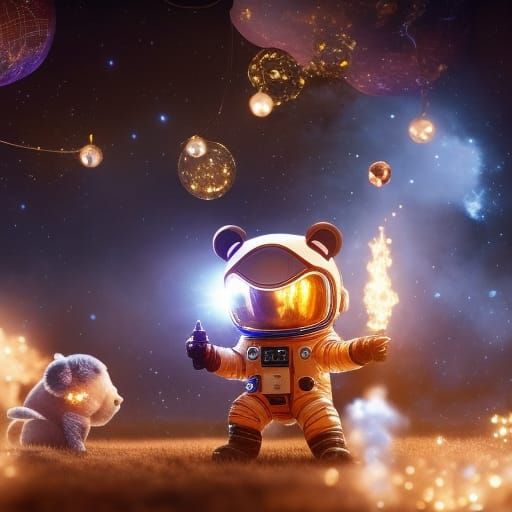 Chibi Bear Astronaut in Sparkling Space Suit