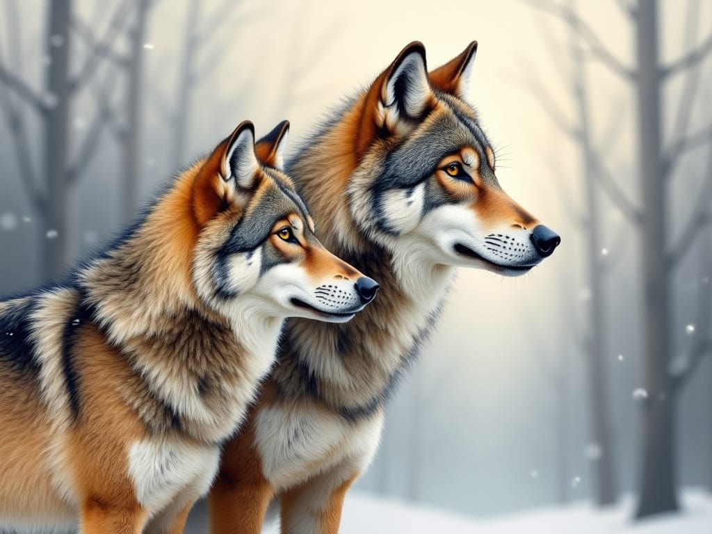 Majestic Wolves in Harmony, Colored Pencil Drawing