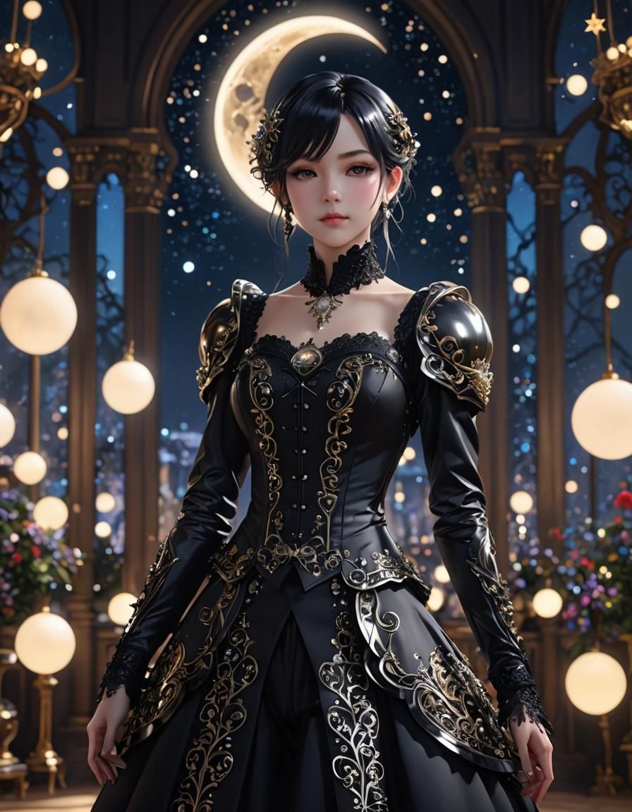 Gothic Ballroom Suit with Dreamy Moonlit Background