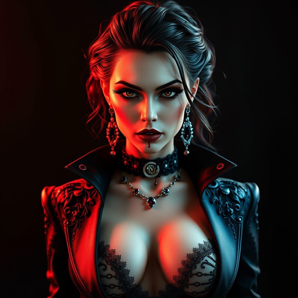 Elegant Vampire Goddess in Haute Couture Attire