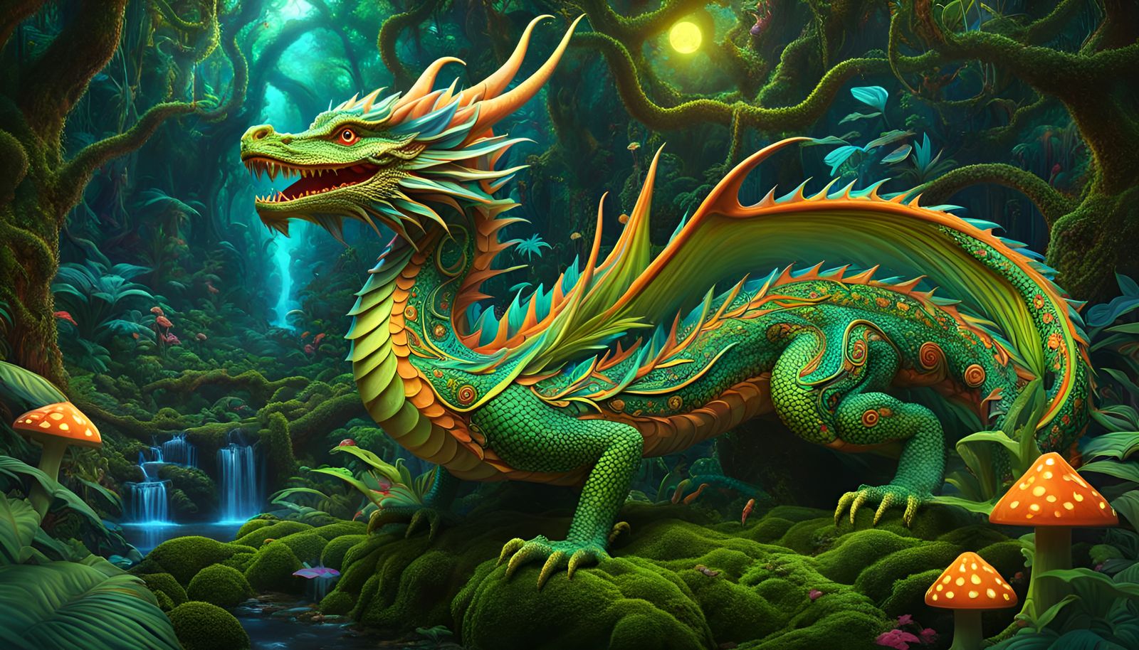Vibrant Jungle Guardian in Psychedelic Paradise