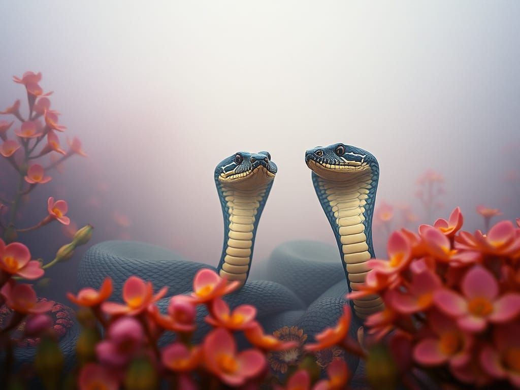 Mystical Cobras in Bioluminescent Mist