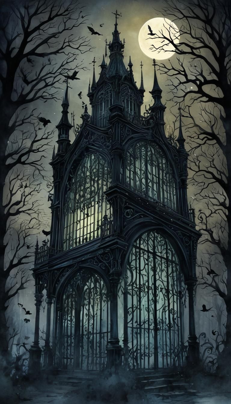 Gothic Dreamscape with Noctilucent Outlines in High Fantasy....