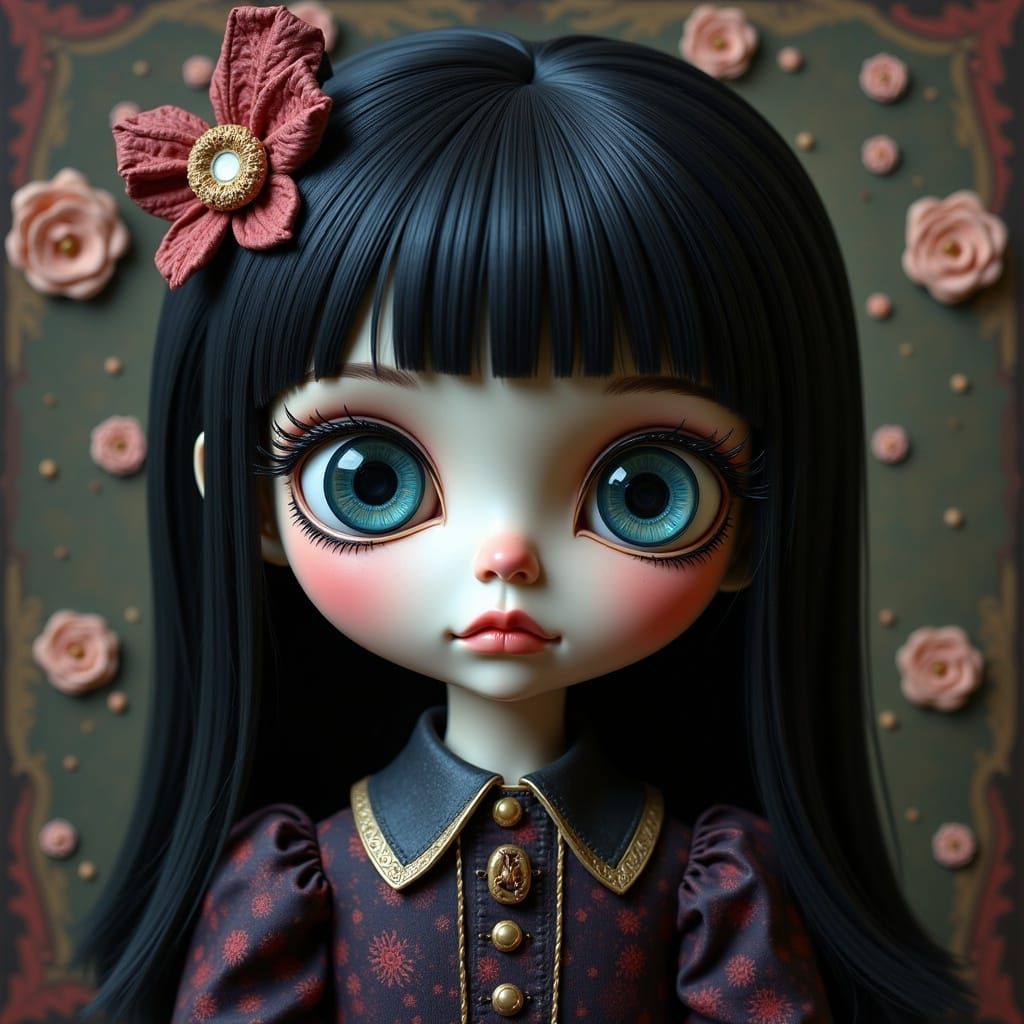 Ethereal Gothic Siren in Vibrant Pop-Surrealist Style