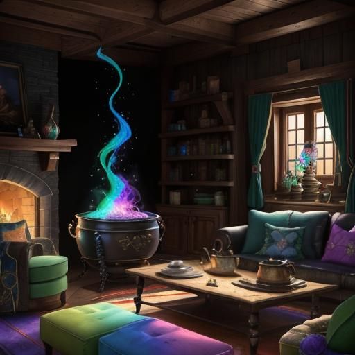 Enchanted Cottage Scene with Magical Potion