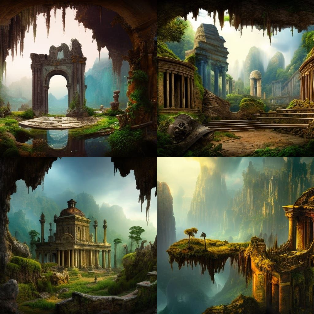 Ancient Ruins Panorama in Detailed Matte Painting Style
