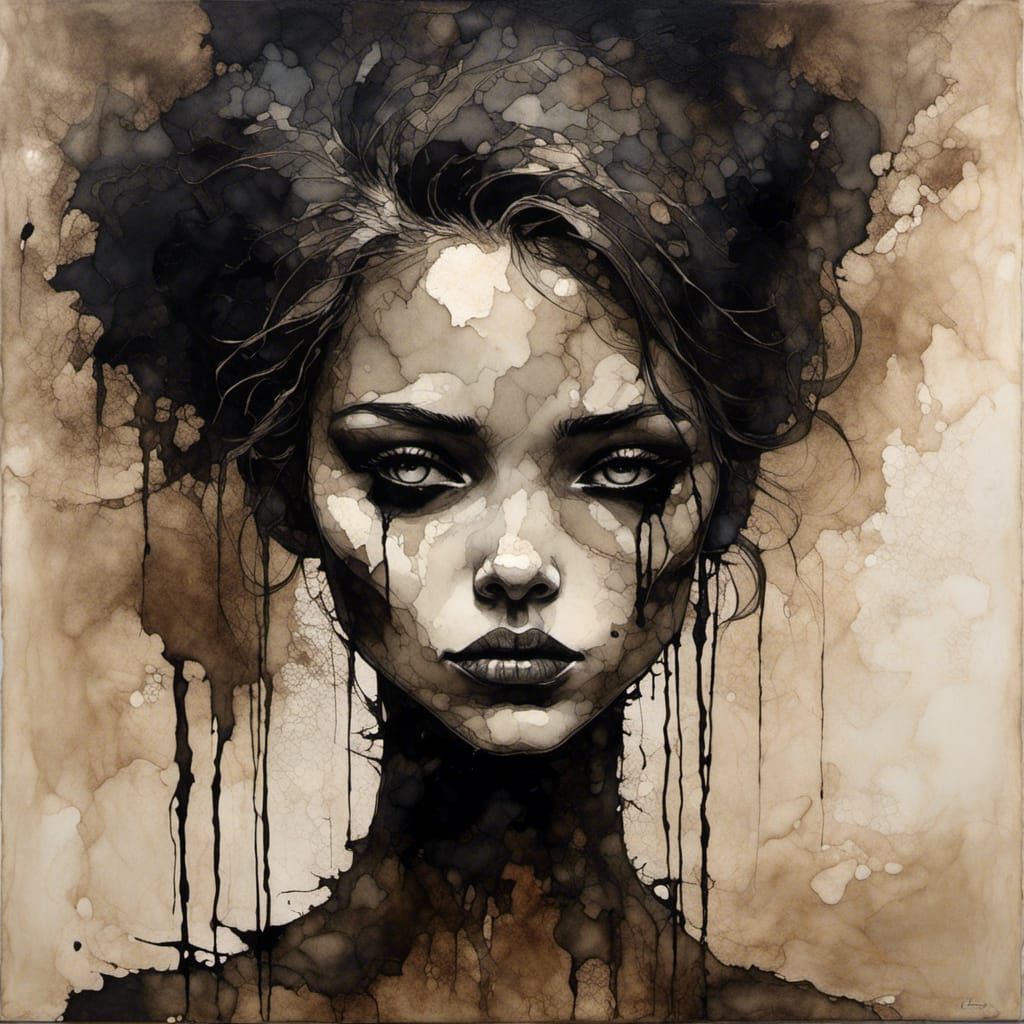 Mysterious Woman in Dark Attire, Painted in a Moody, Express...