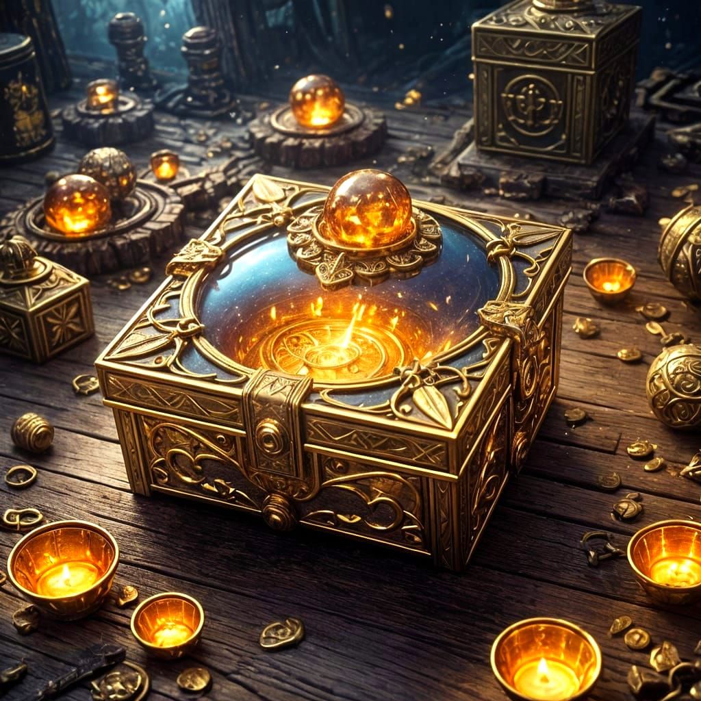 Surreal Fantasy Box Glows with Amber Light