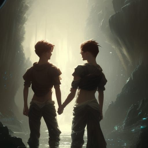 Dark Fantasy: Two Boys in Love, Art Nouveau Style