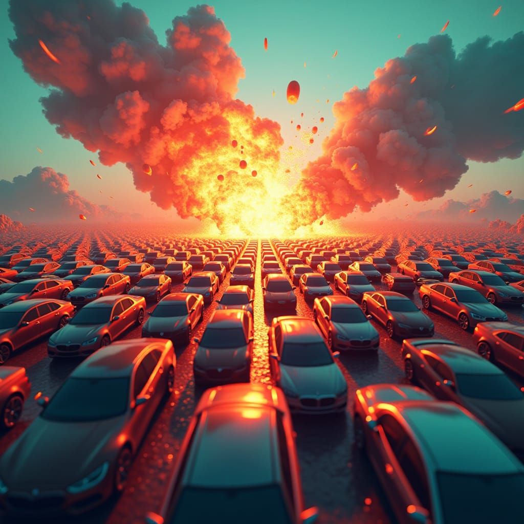 700 Cars Collide in a Surreal, Vibrant GIF