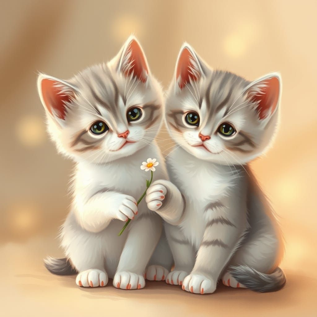 Whimsical Kittens Share a Tender Moment in Soft, Dreamy Ligh...