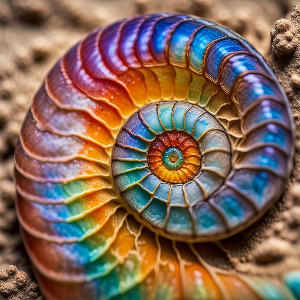 Vibrant Ammonite Shell in Rainbow Hues