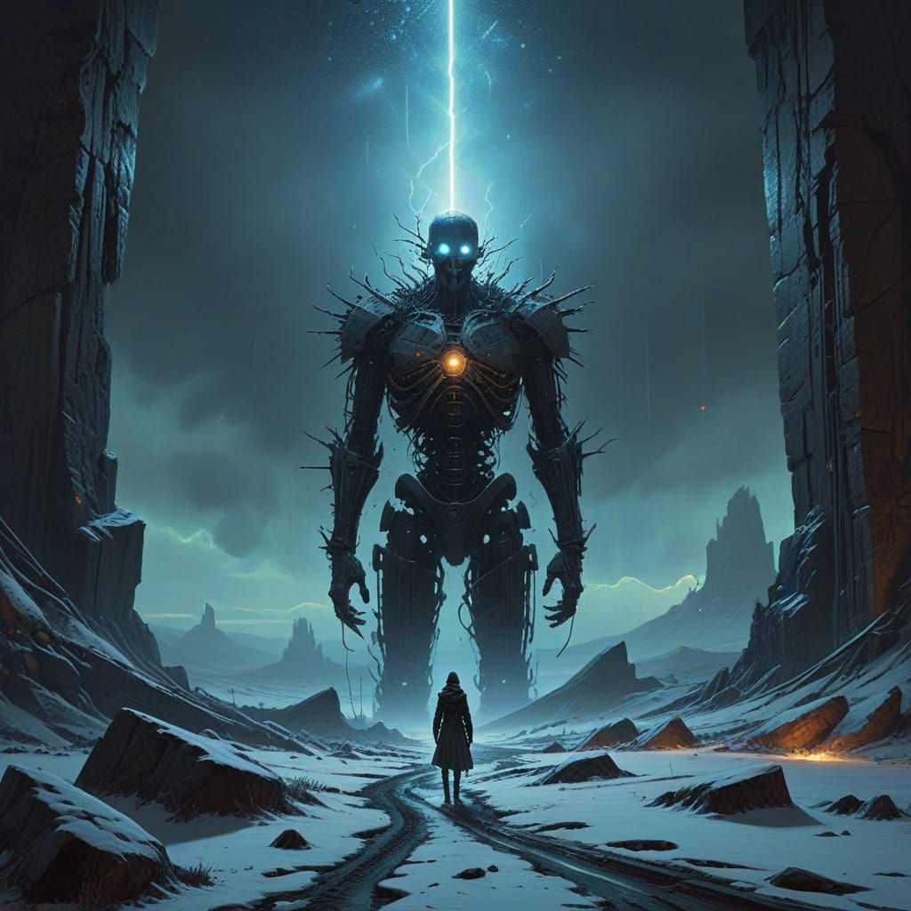 Surreal Snowscape with Fissures and Ethereal Glow