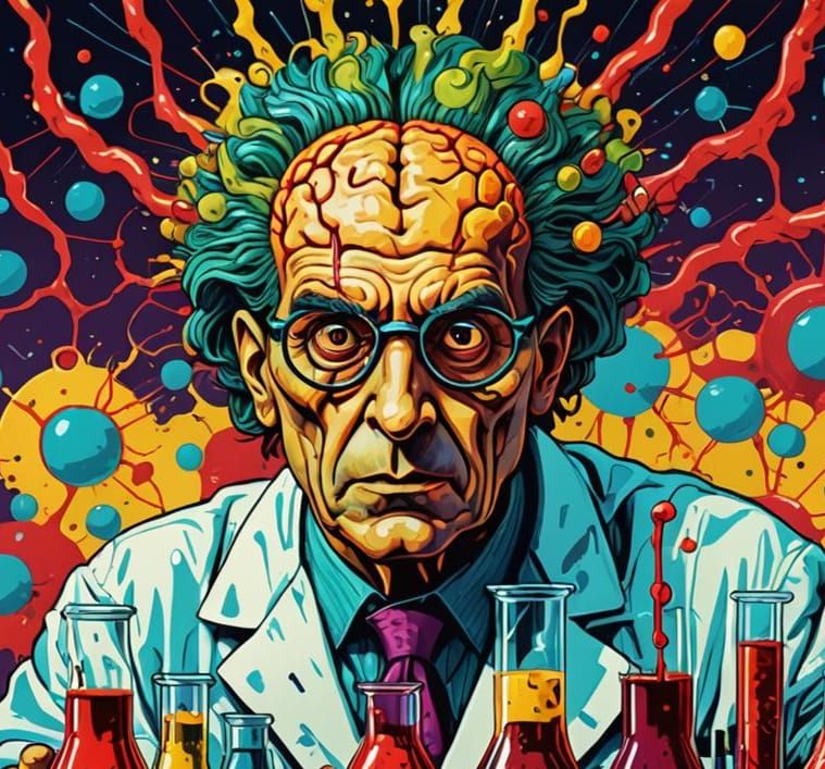 Mad Scientist's Toxic Lab: A Pop Art Digital Rendering