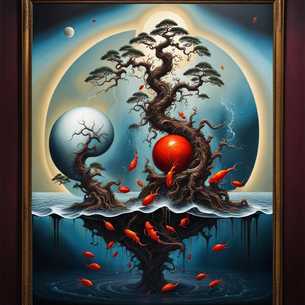 Surrealistic Yin Yang Tree in Vibrant Colors
