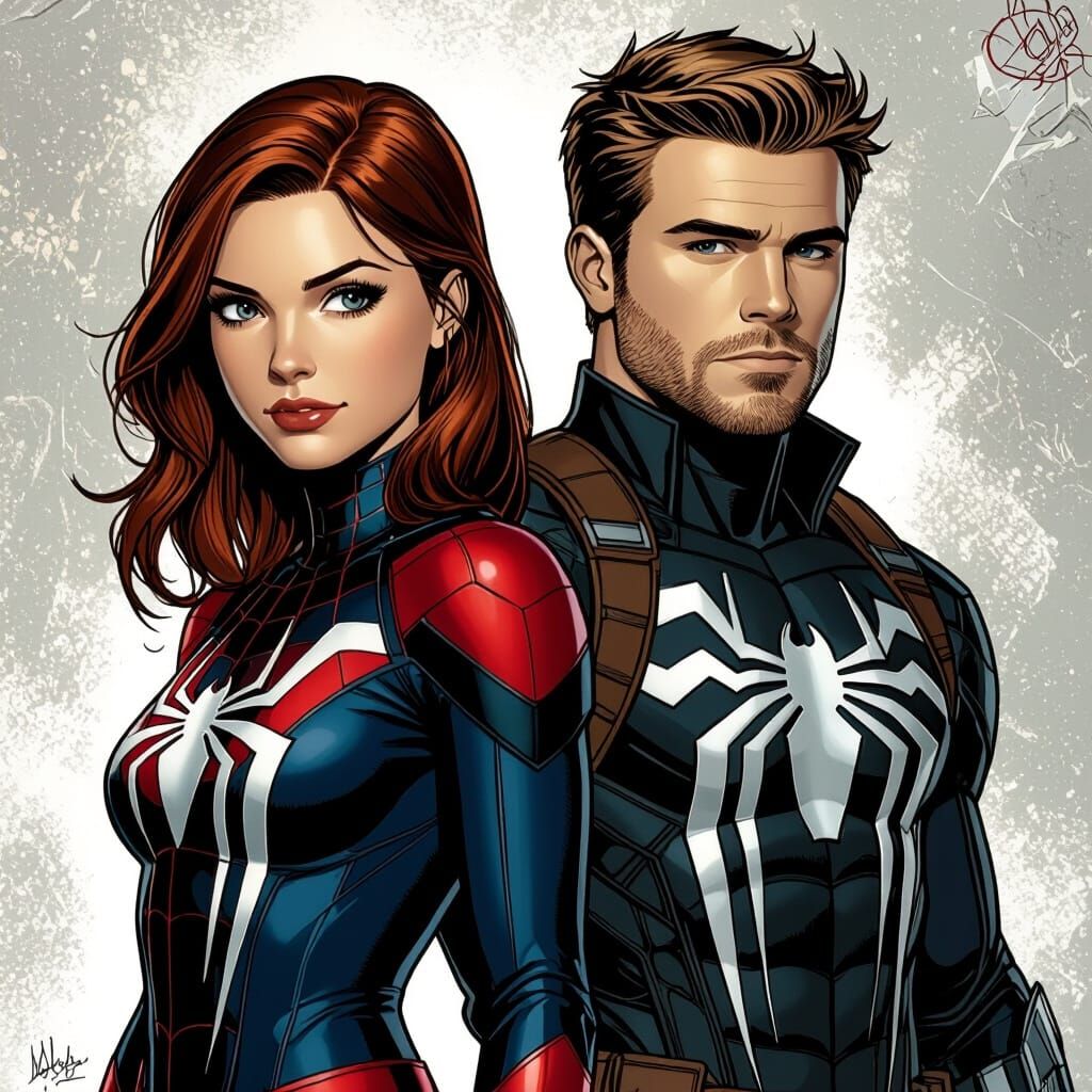 Gwen Stacy and Bucky Barnes in Marvel Style