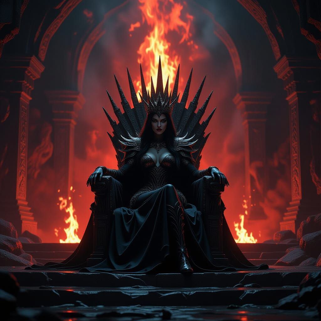 Regal Demon Queen on Obsidian Throne