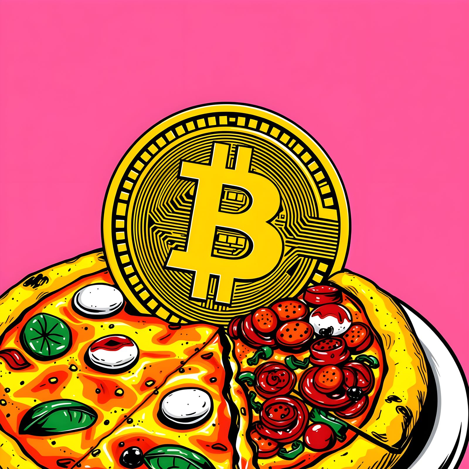 Bitcoin Pizza in Warhol-Inspired Pop Art
