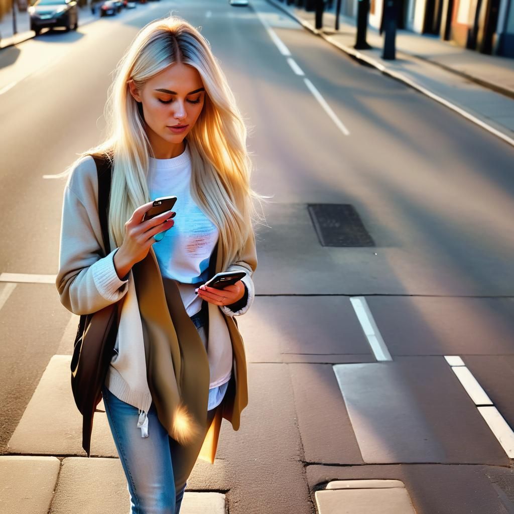 Contemporary Urban Portrait of a Young Woman in Warm Golden...