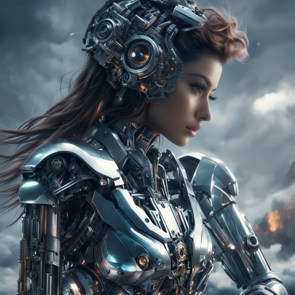 Mechanical Goddess of the Modern Age in Glittering Digital S...