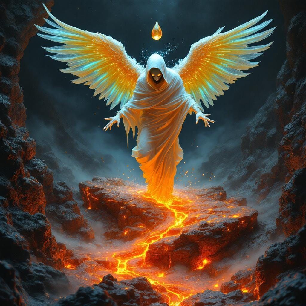 Surreal Gothic Angel in Amber Droplet