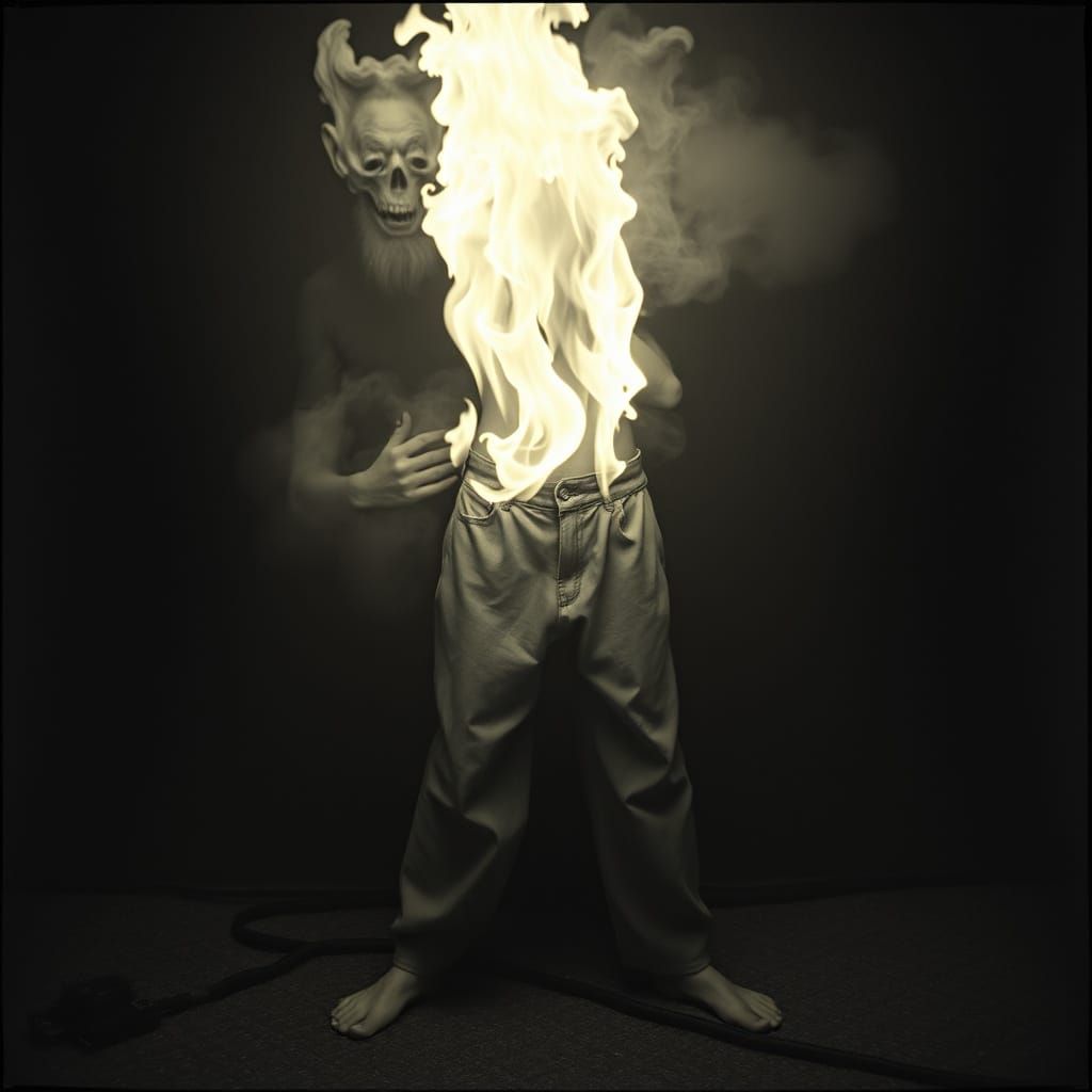 Macro Image of Pants on Fire in Grotesque Style