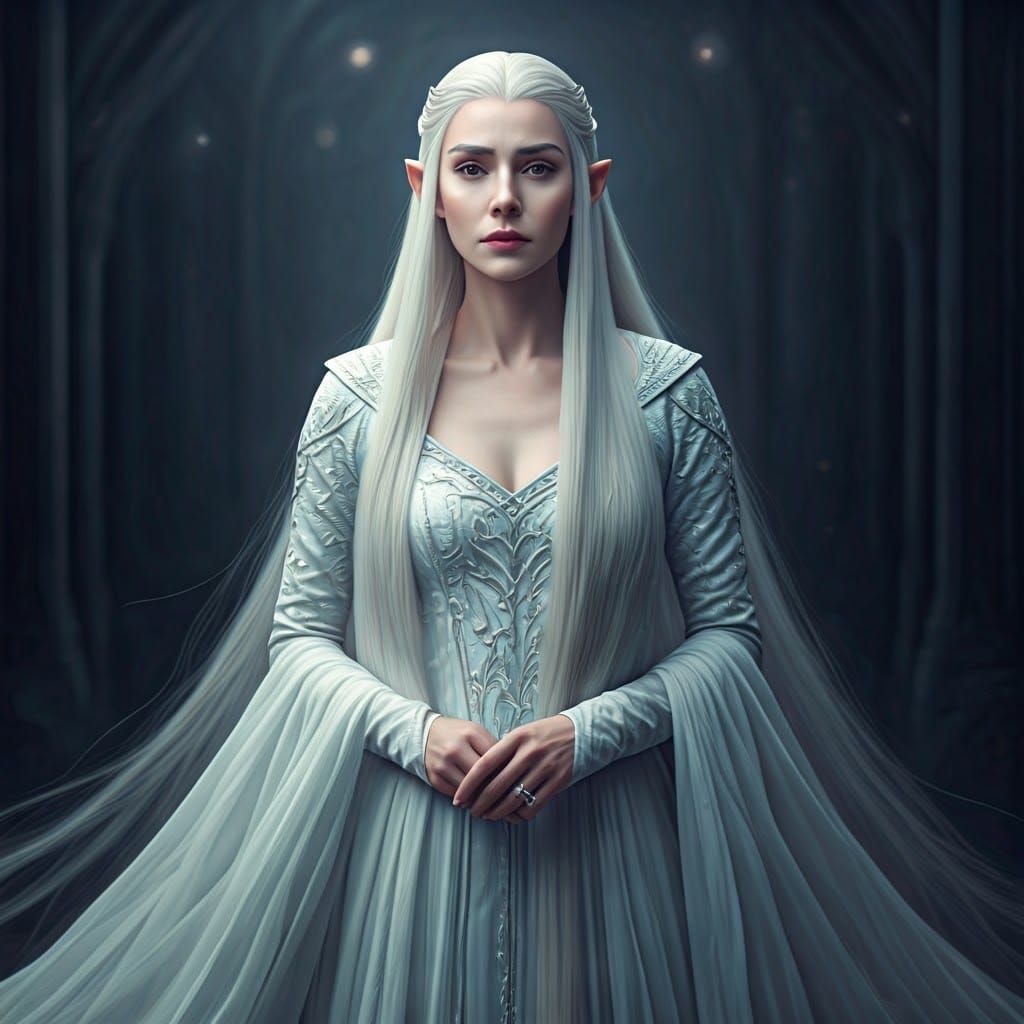 Regal Elf Woman in Ethereal Gown