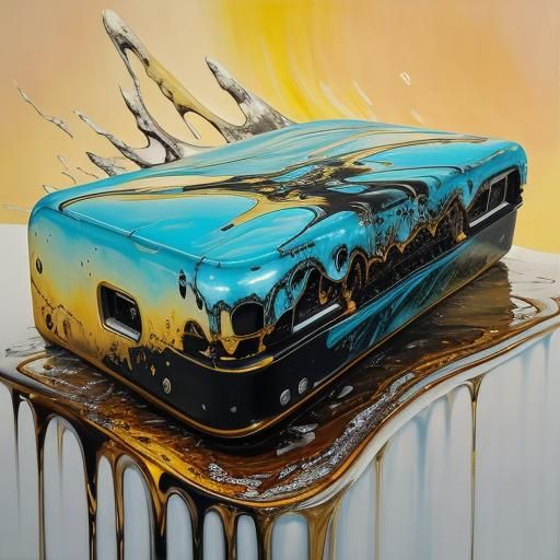Surreal Oil Painting of Melting Technology in Golden Hour