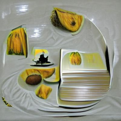 Impressionist Still Life of Jack Fruit, Cards, and White Pum...