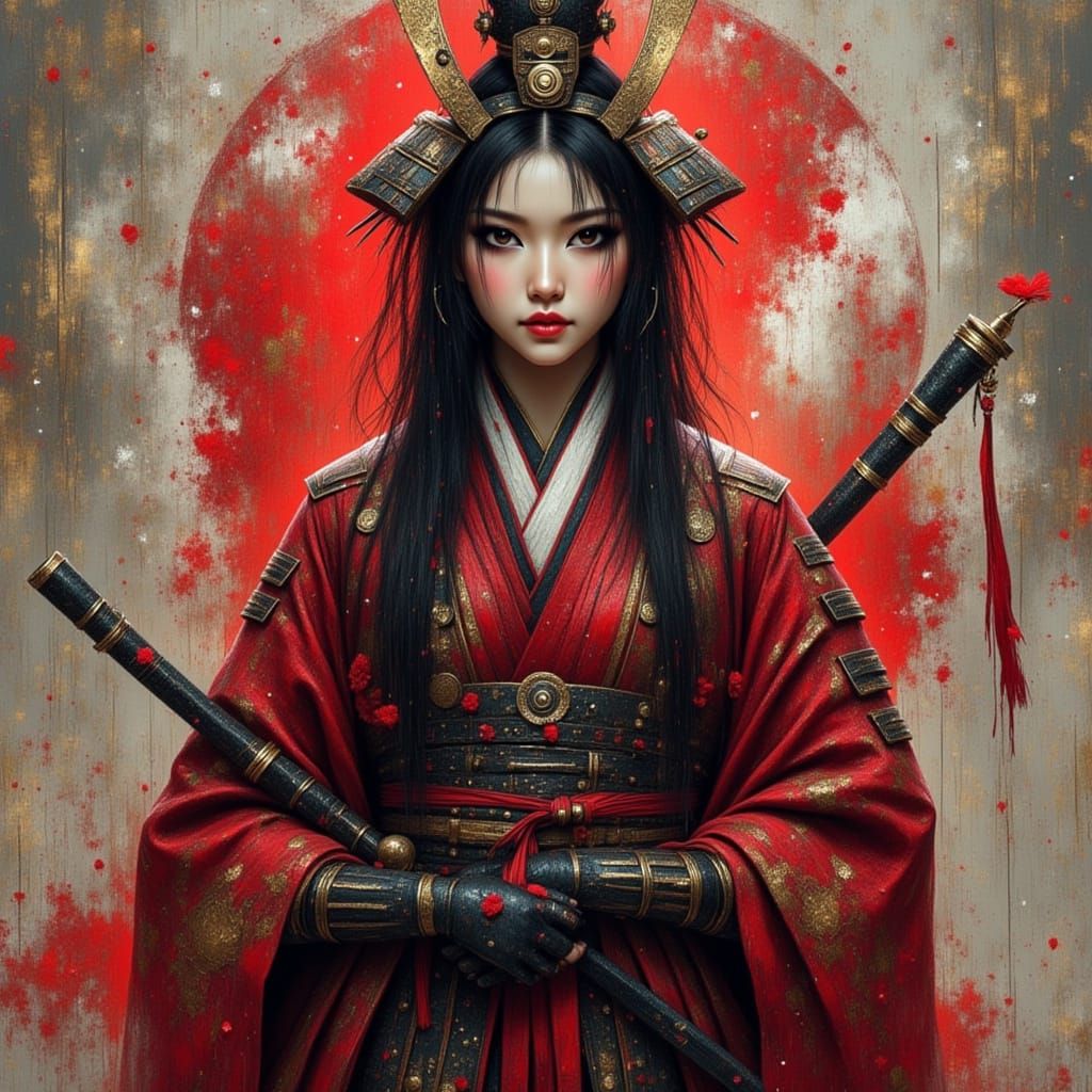 Painterly Female Samurai Warrior in Vibrant Style