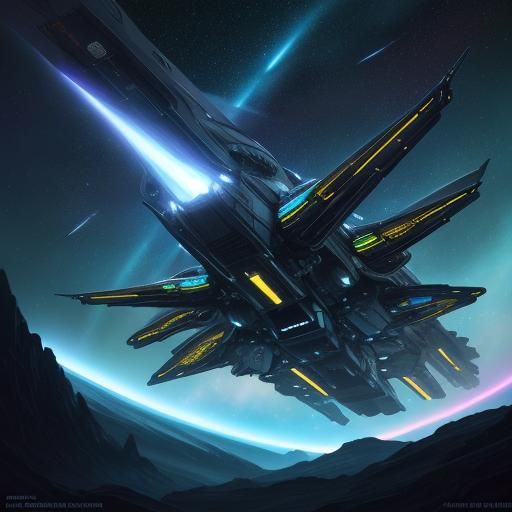 Futuristic Spaceship Approaches Alpha Centauri in Vivid, Swi...