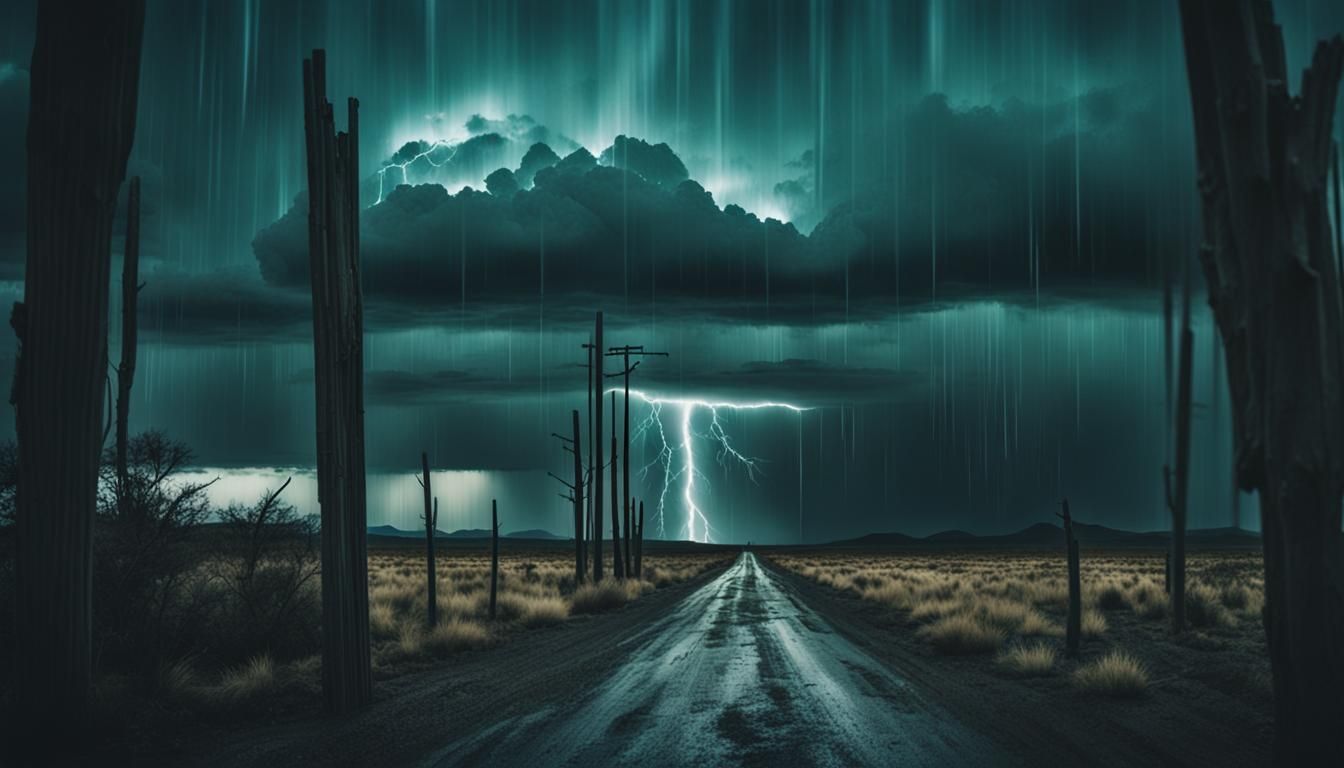 Thunderstorm Over a Barren, Deserted Landscape in Cinematic....
