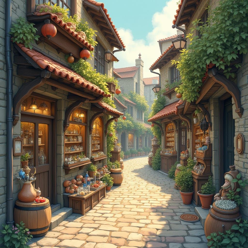 Enchanted Alleyway in Watercolor Storybook Style