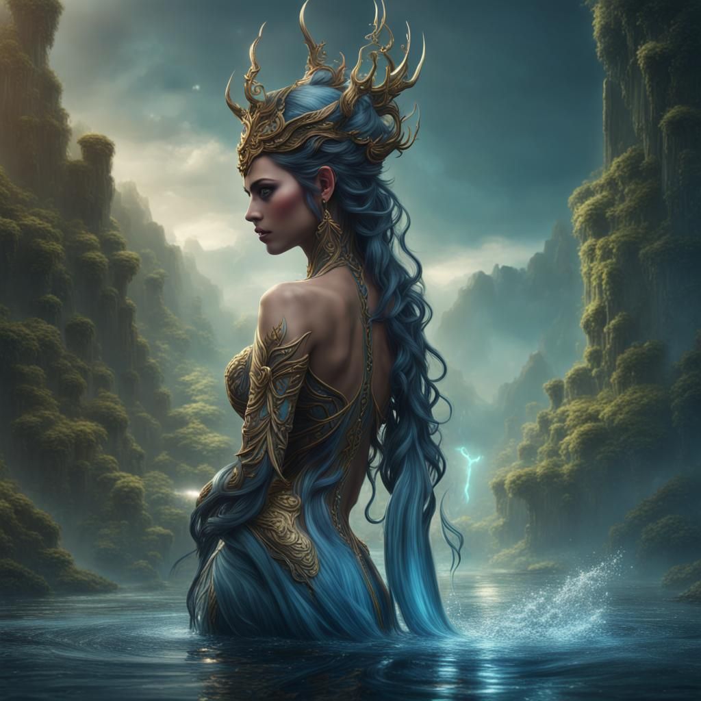 Mystical Water Goddess in Vibrant Splendor