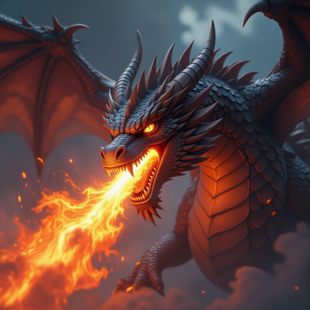 Majestic Dragon Breathes Intense Flames - Epic Concept Art