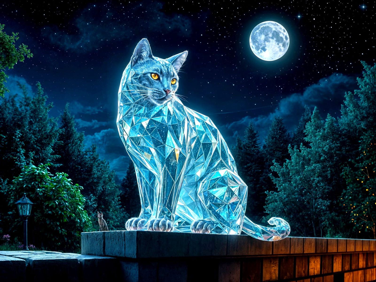 Majestic Crystalline Cat Surveys Moonlit Domain
