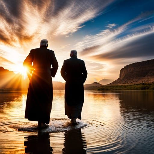 Priests Crossing River Jordan with God's Hands Descending