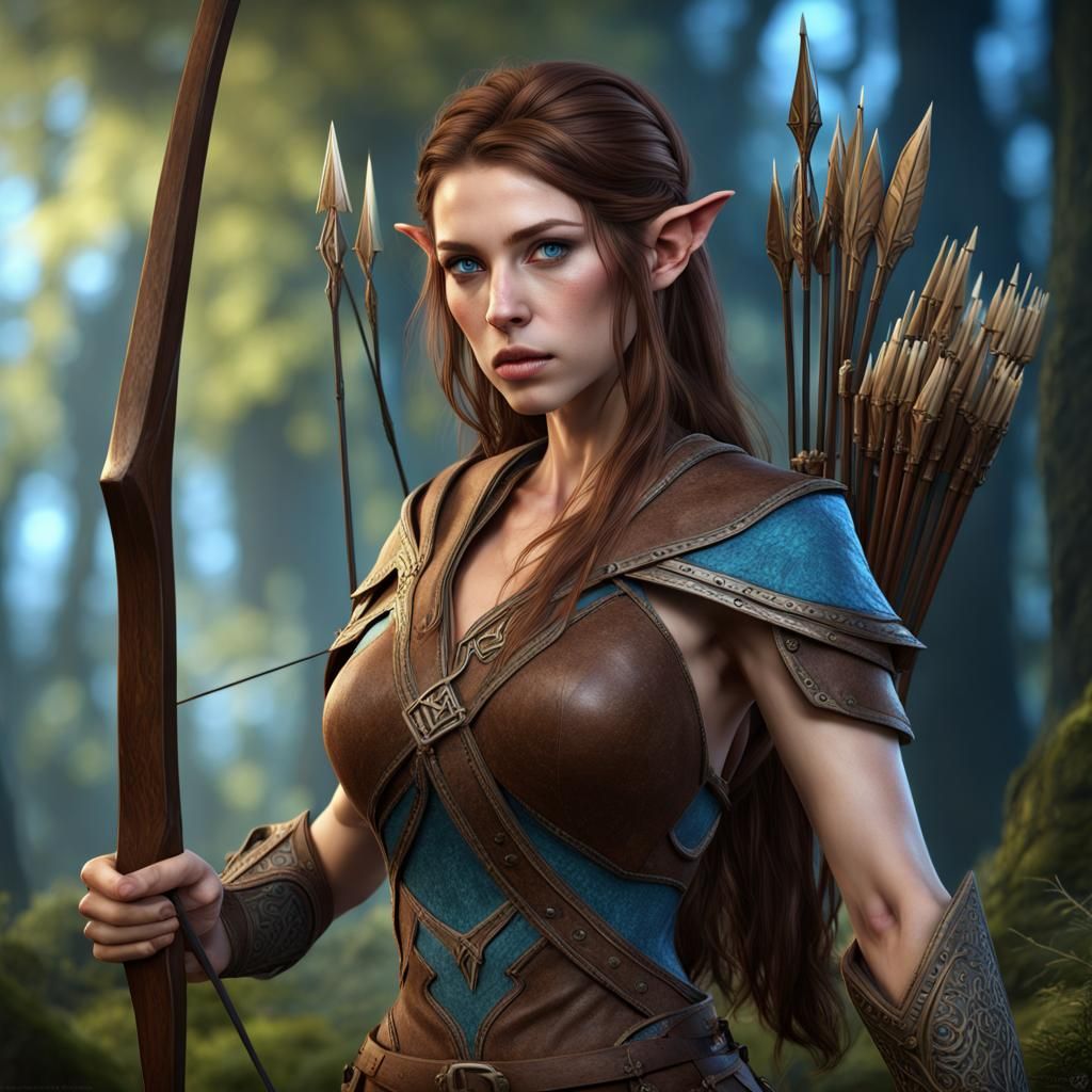 Ethereal Wood Elf Hunter in Vibrant Forest Setting