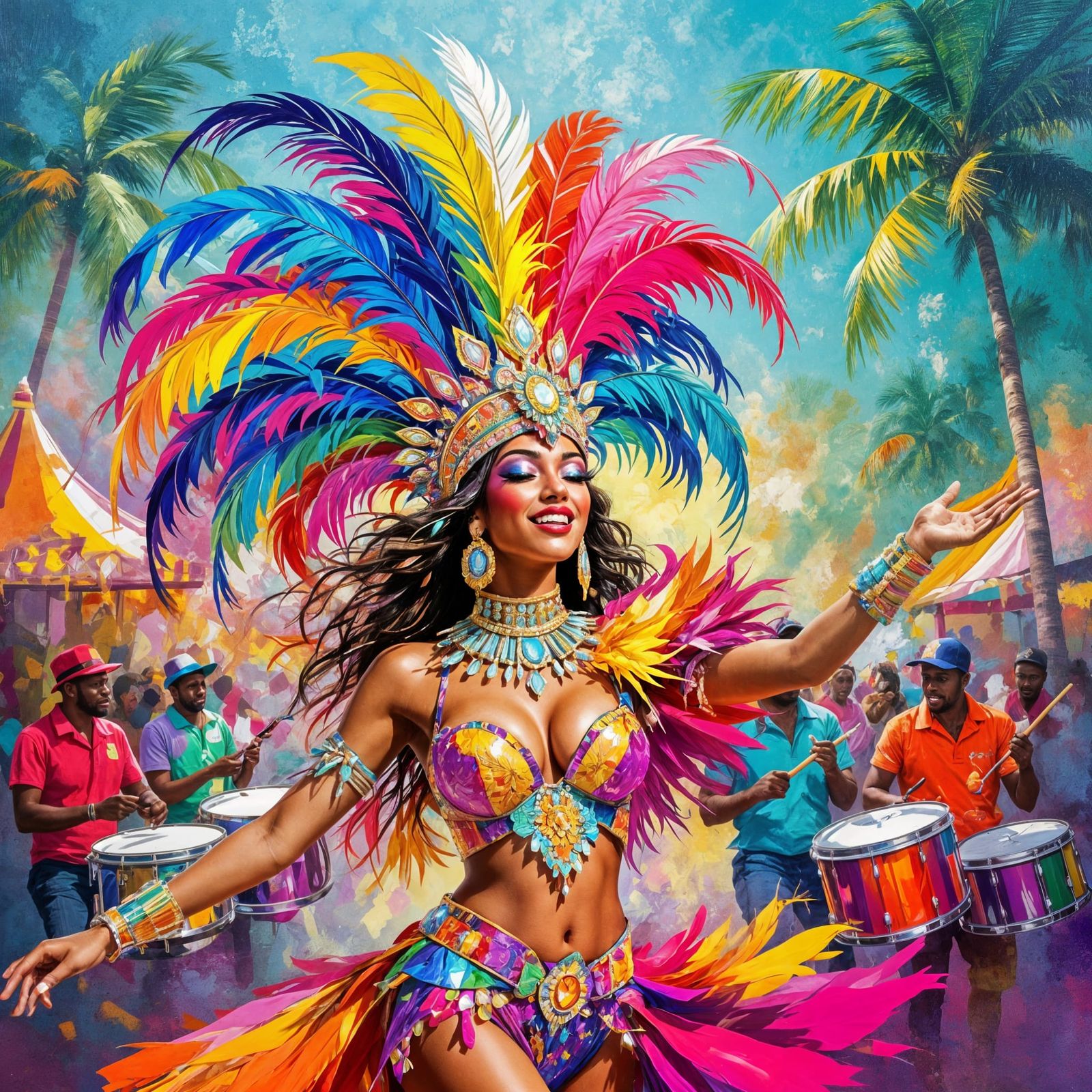 Dynamic Carnival Performer in Fauvism Style