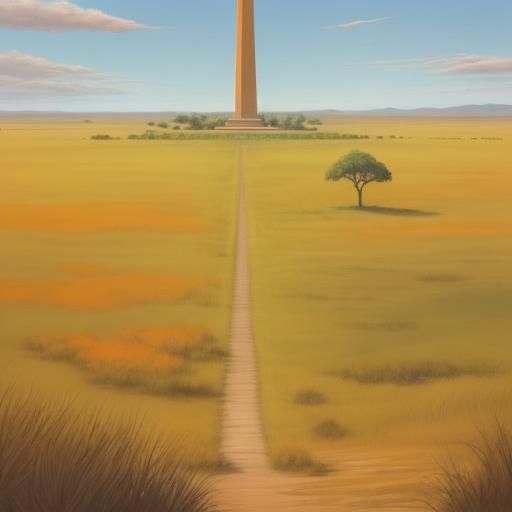 Mysterious Obelisk Standing Tall in Orange Savannah