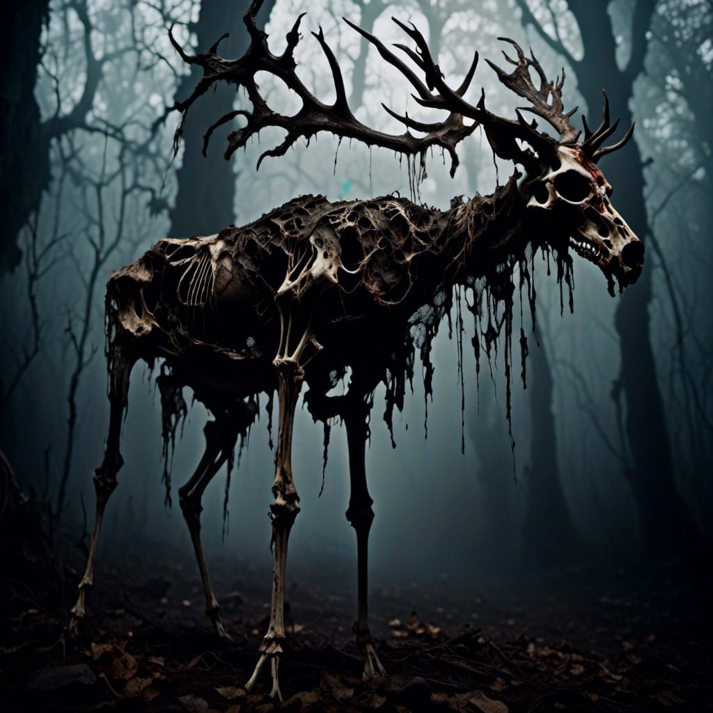Reanimated Forest Monster Rises in Dark, Macabre Scene