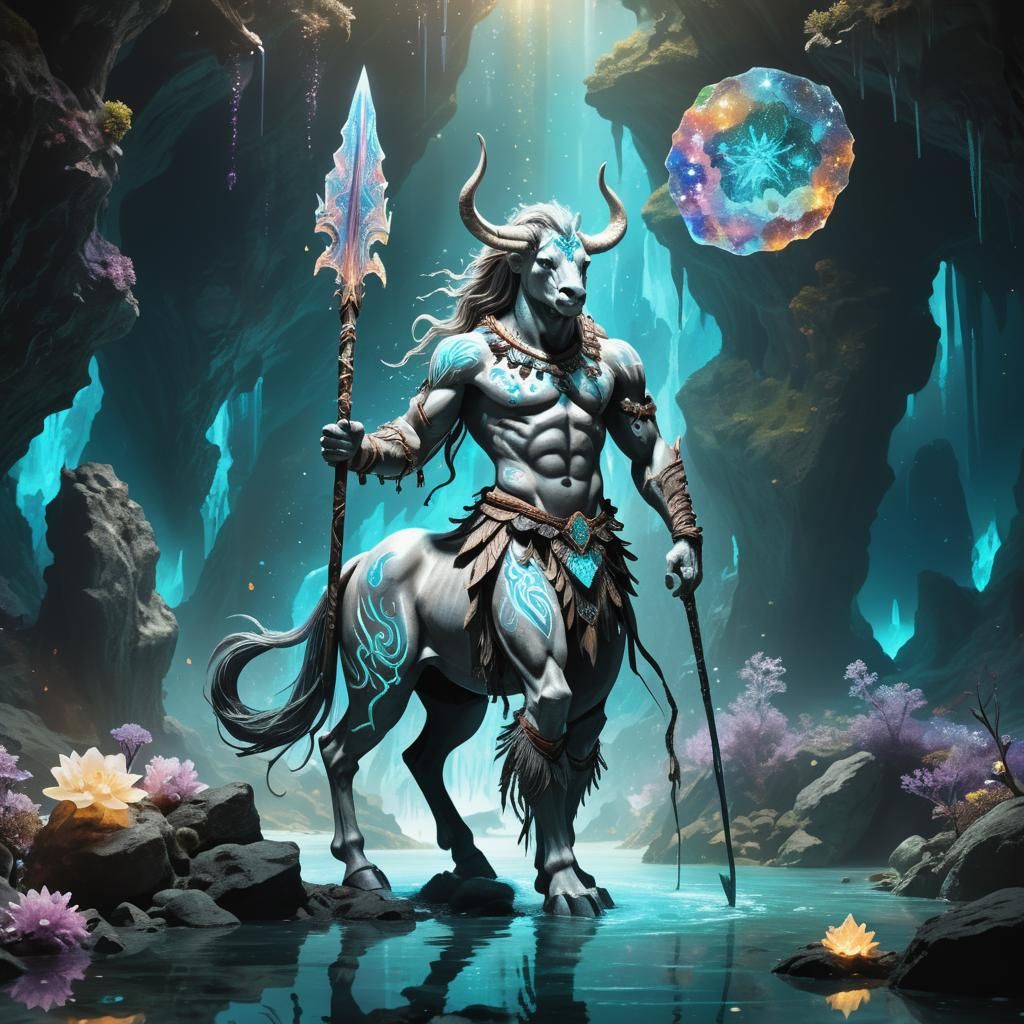 Ethereal Centaur Amidst Crystal Caves