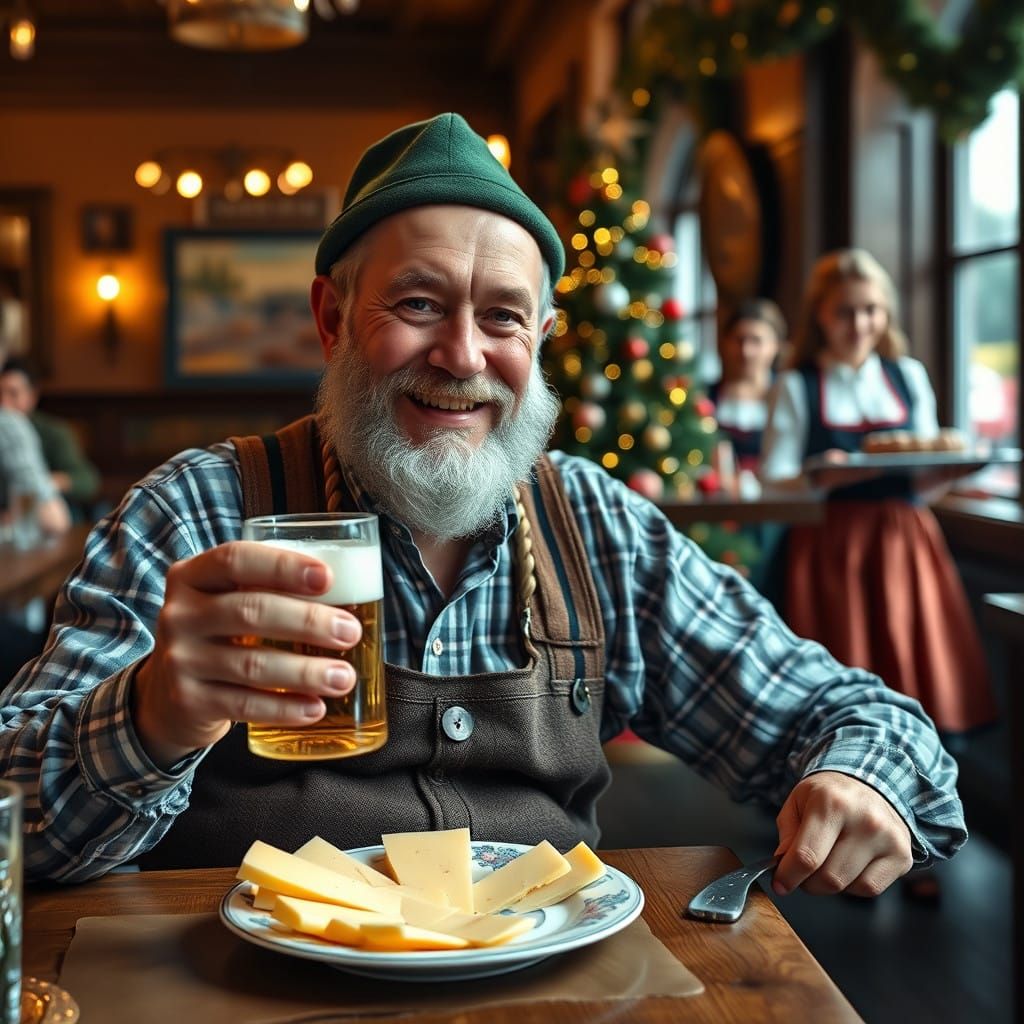 Vintage German Beer Hall Scene in Traditional Lederhosen